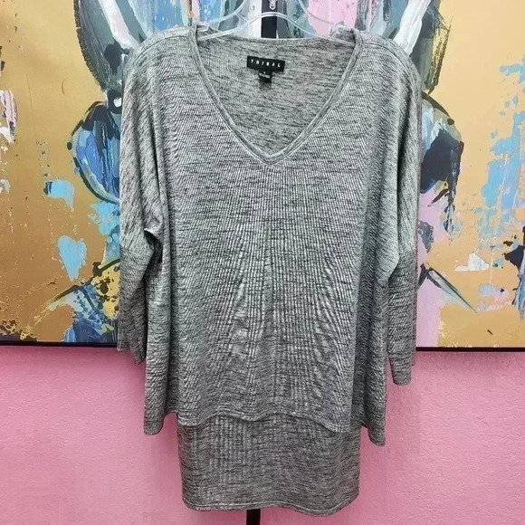 Tribal Heathered Gray V-Neckline Tunic - Picture 1 of 6